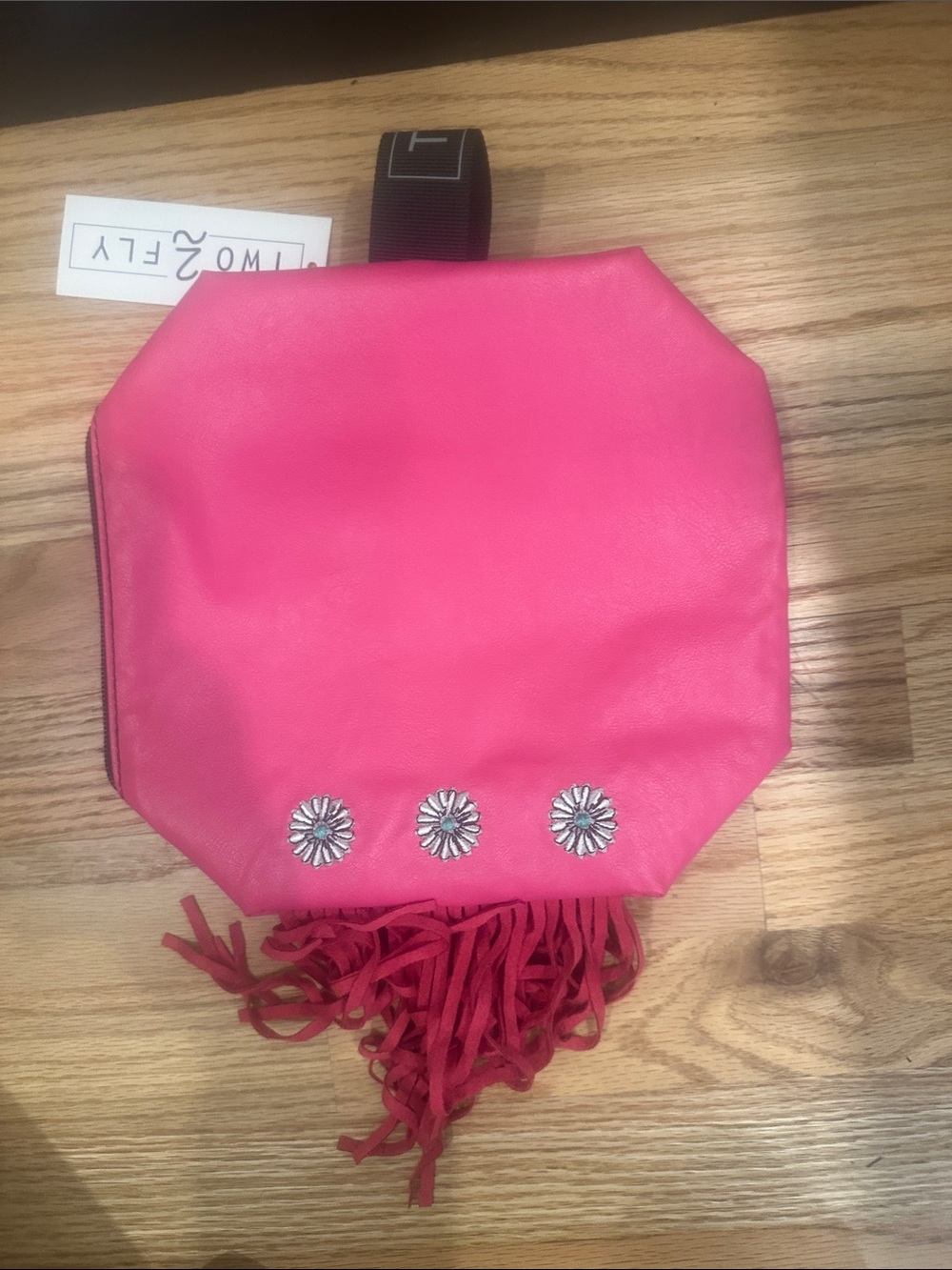 Pink Women's Cosmetic Bag with Floral Stud Accents